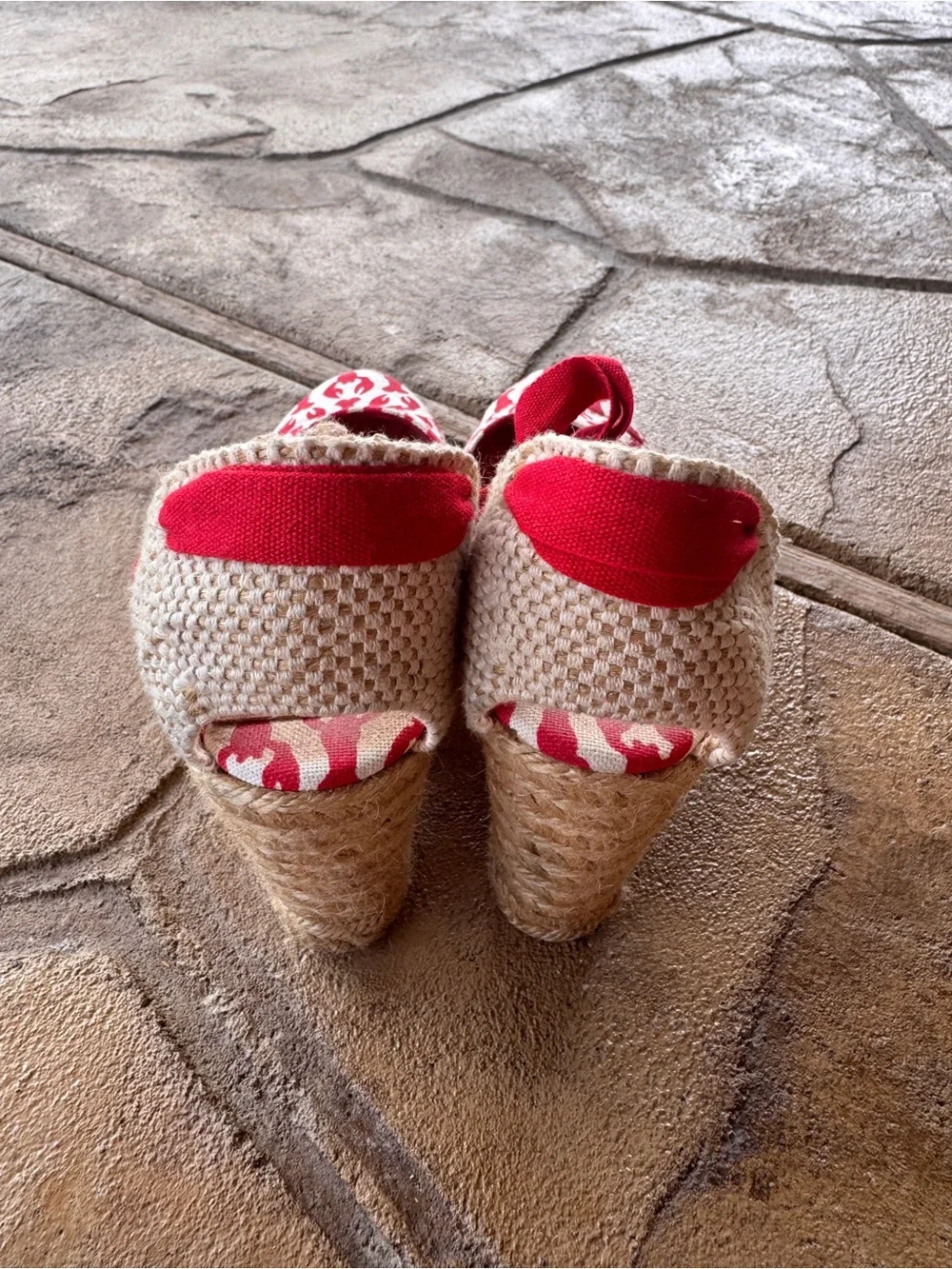 Tory Burch Lobster Print Wedge Wrap Espadrilles Ankle Tie Canvas EU 35 US 5